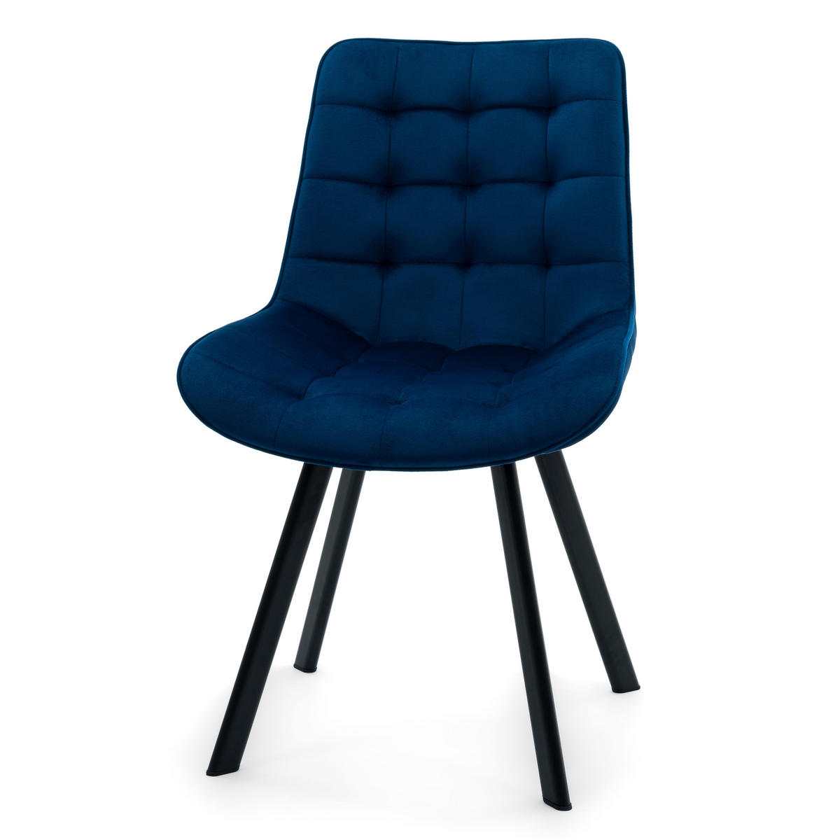 STUHL TORI gepolsterter mit Steppung - dunkelblau - Samt Velour - Blau/Schwarz, Textil/Metall (53/86/60cm) - NEW HOME