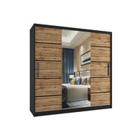 SCHWEBETÜRENSCHRANK Verona MT, Schwarz/Goldbraun Matt, 200 cm, mit Spiegel - Braun, Holz (200/216/60cm) - B BELINI GROUP