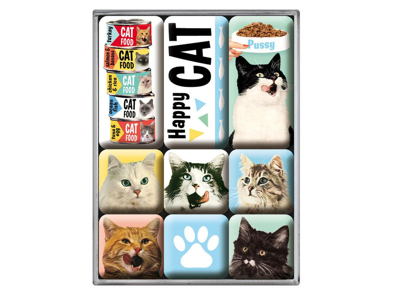 MAGNETSET 9-teilig Animal Club Happy Cats - Multicolor, Metall (7/9/2cm) - Nostalgic-Art