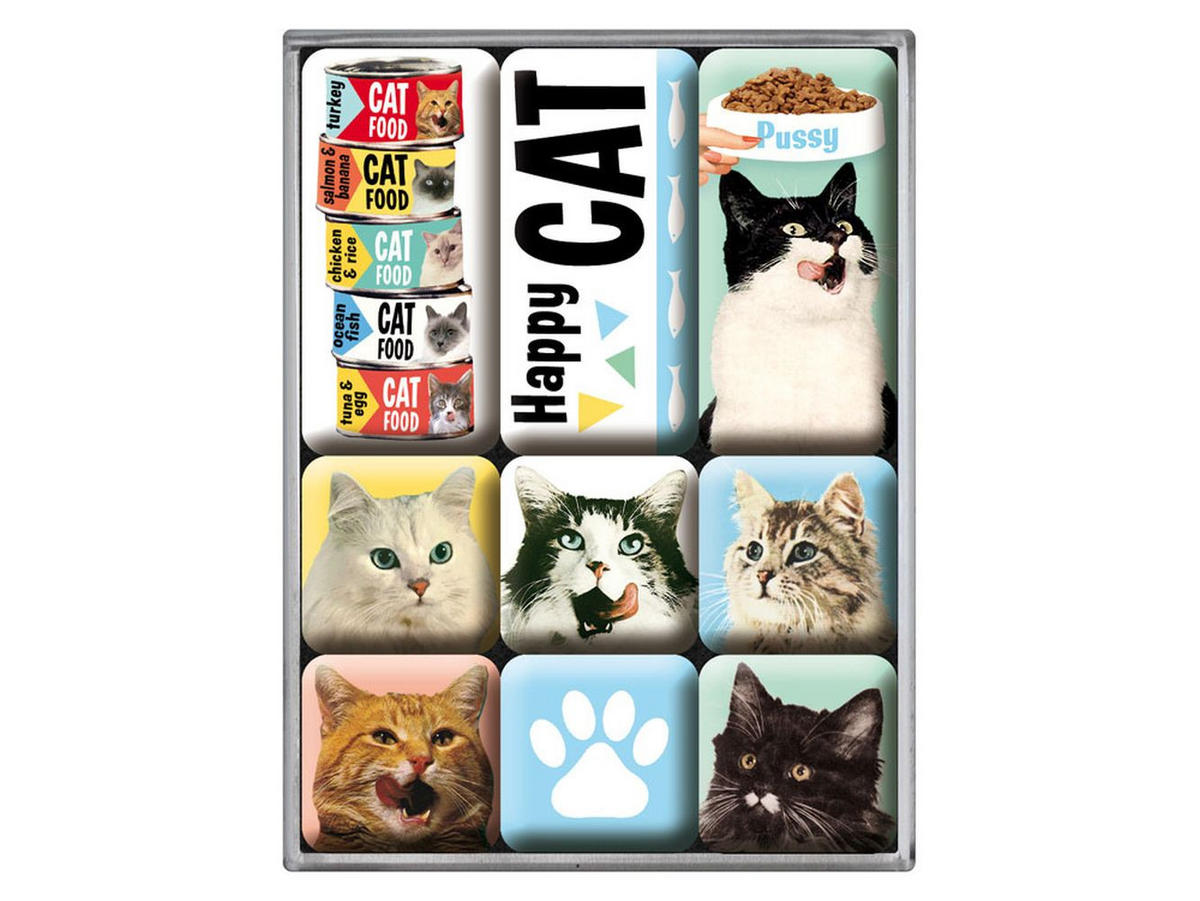 MAGNETSET 9-teilig Animal Club Happy Cats - Multicolor, Metall (7/9/2cm) - Nostalgic-Art
