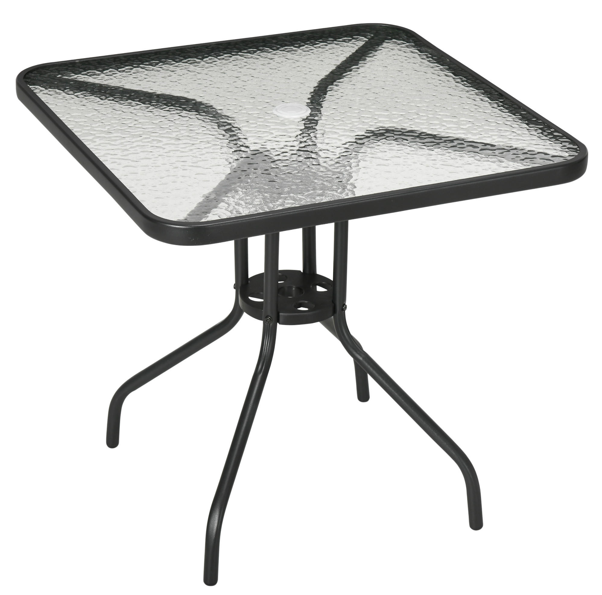 GARTENTISCH aus Metall 76x76x72 cm Schwarz mit Schirmloch - Naturfarben, Metall (76/76/72cm) - Modfu