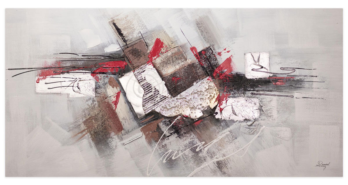 ACRYLBILD HANDGEMALT 140/70 cm - Taupe/Rot, Holz/Textil (2.06/70cm) - KUNSTLOFT