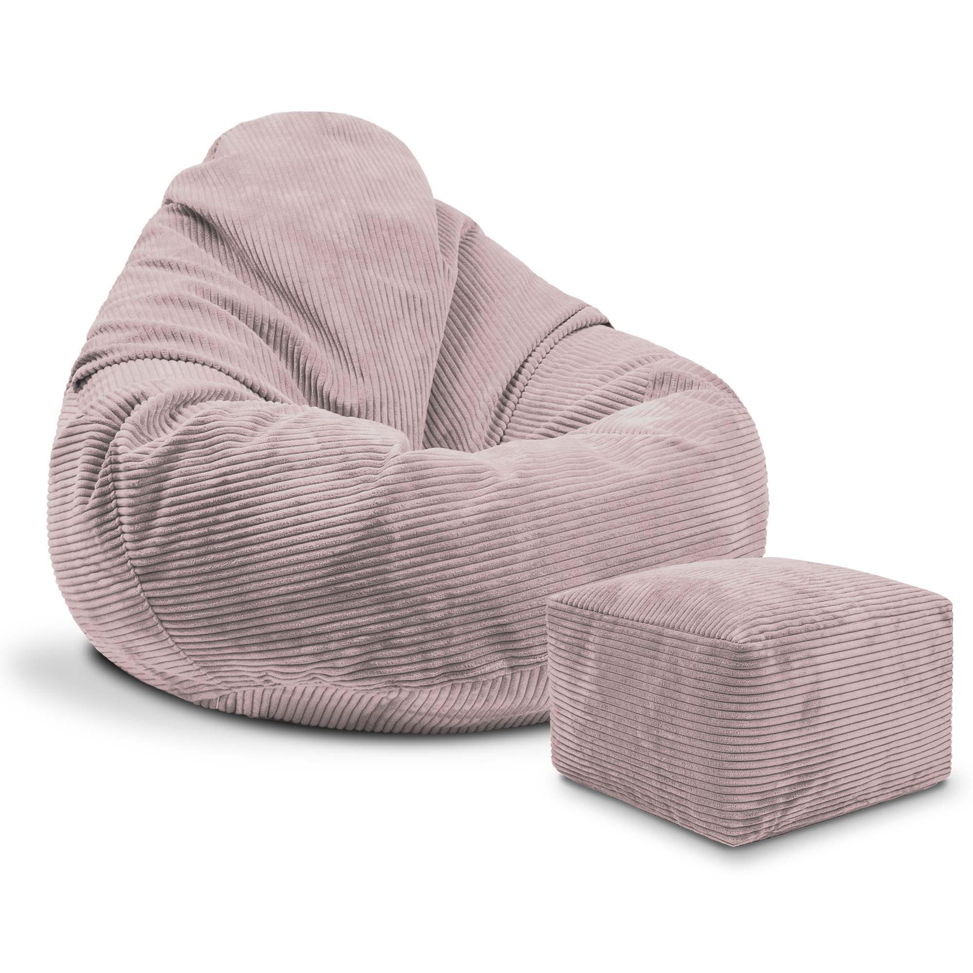 SITZSACK PARADISE MIT FUßSTÜTZE Kordsamt 2-tlg Silver Pink M - Pink, Textil (90/100/90cm) - Dreamroots