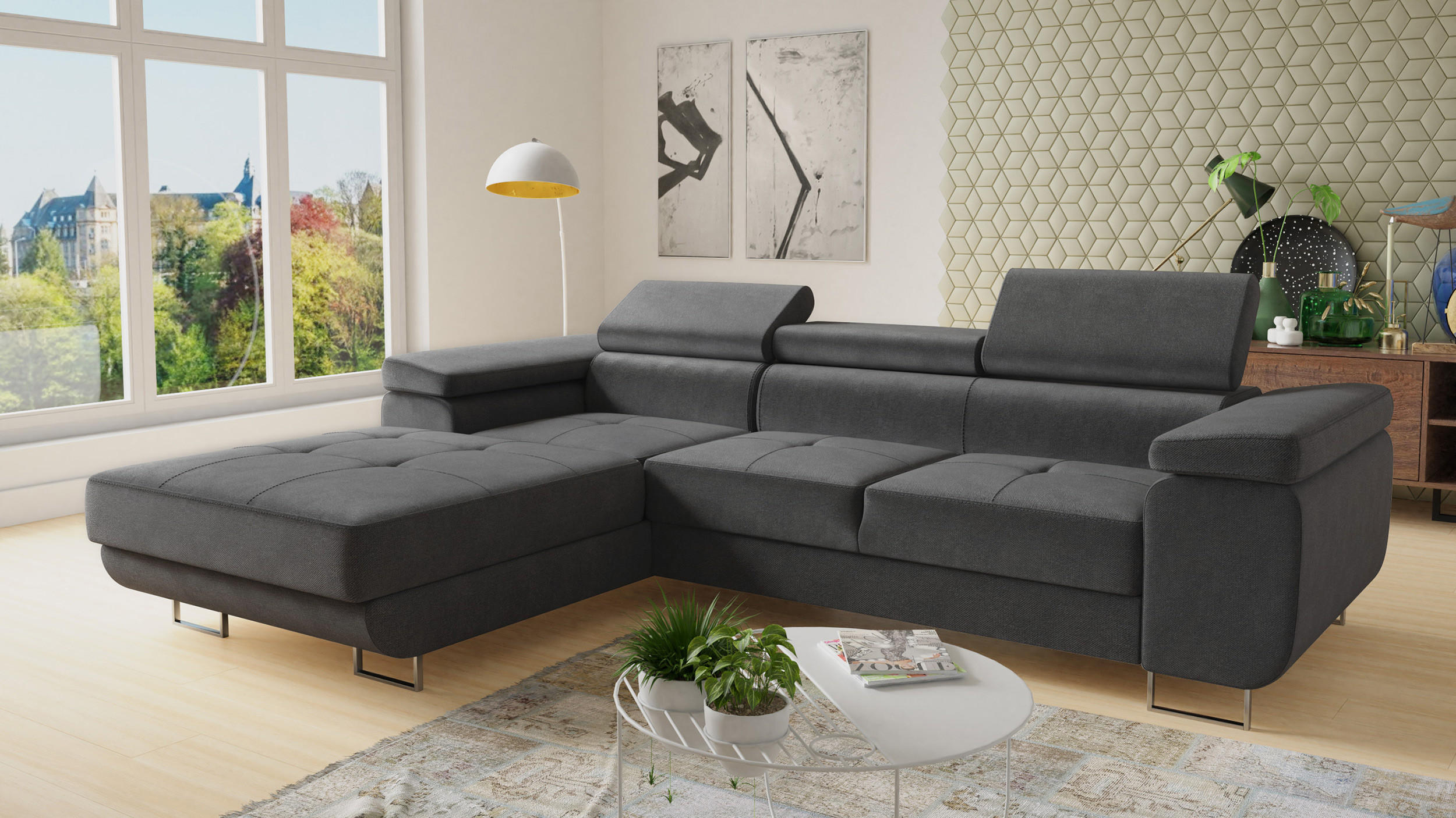 ECKSOFA Divo, Seite: Links - Grau, Holz/Textil (282/204cm) - Sofnet