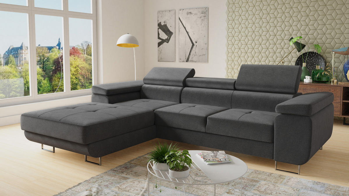 ECKSOFA Divo, Seite: Links - Grau, Holz/Textil (282/204cm) - Sofnet