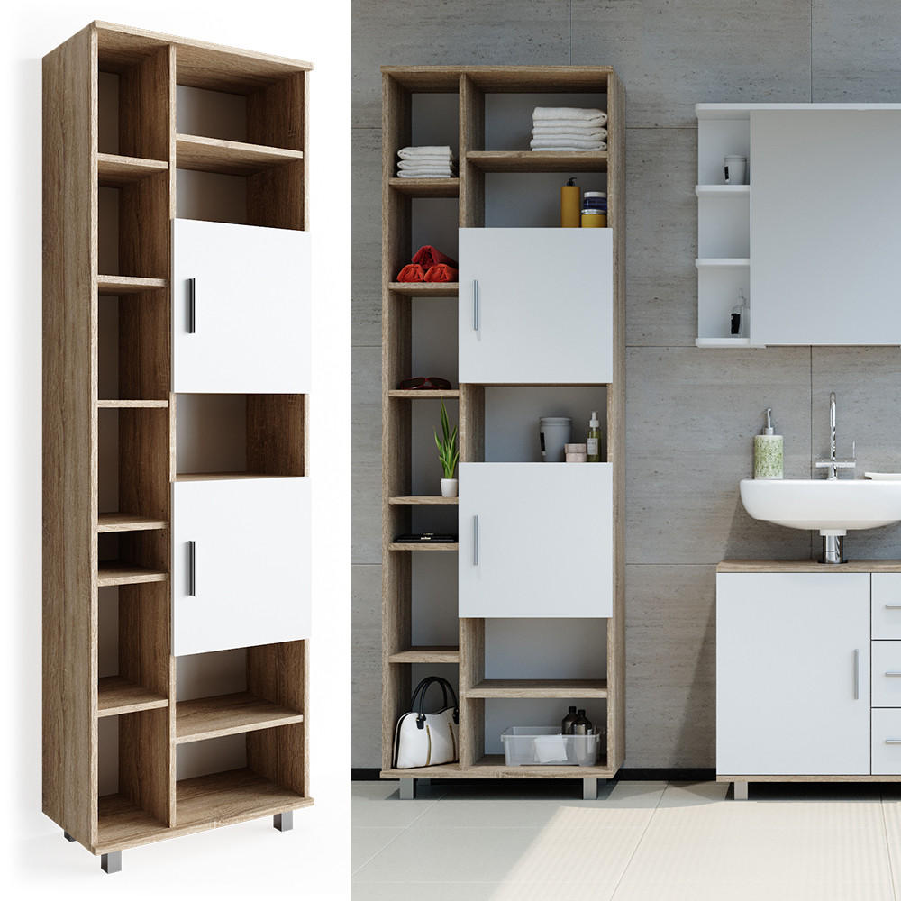 BADSCHRANK Ilias Sonoma 60 x 190 cm - Braun/Sonoma Eiche, Holzwerkstoff (60/190/30cm) - Vicco
