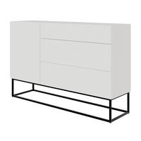 SIDEBOARD Veldio Weiß mit Schubladen und schwarzen Beinen 140 cm - Schwarz/Weiß, Holzwerkstoff/Metall (140/90/38cm) - Selsey