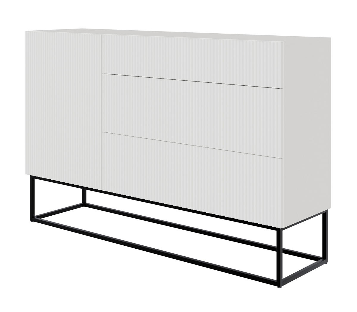 SIDEBOARD Veldio Weiß mit Schubladen und schwarzen Beinen 140 cm - Schwarz/Weiß, Holzwerkstoff/Metall (140/90/38cm) - Selsey