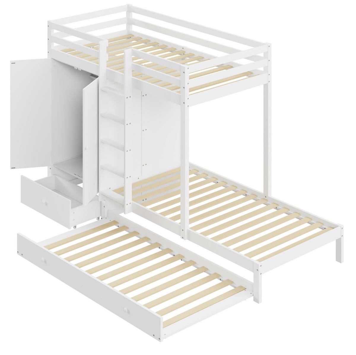 ETAGENBETT 90/200 cm, Weiß mit Ausziehbett und Stauraum ohne Matratze - Weiß, Holz (90/200cm) - MIVRAY