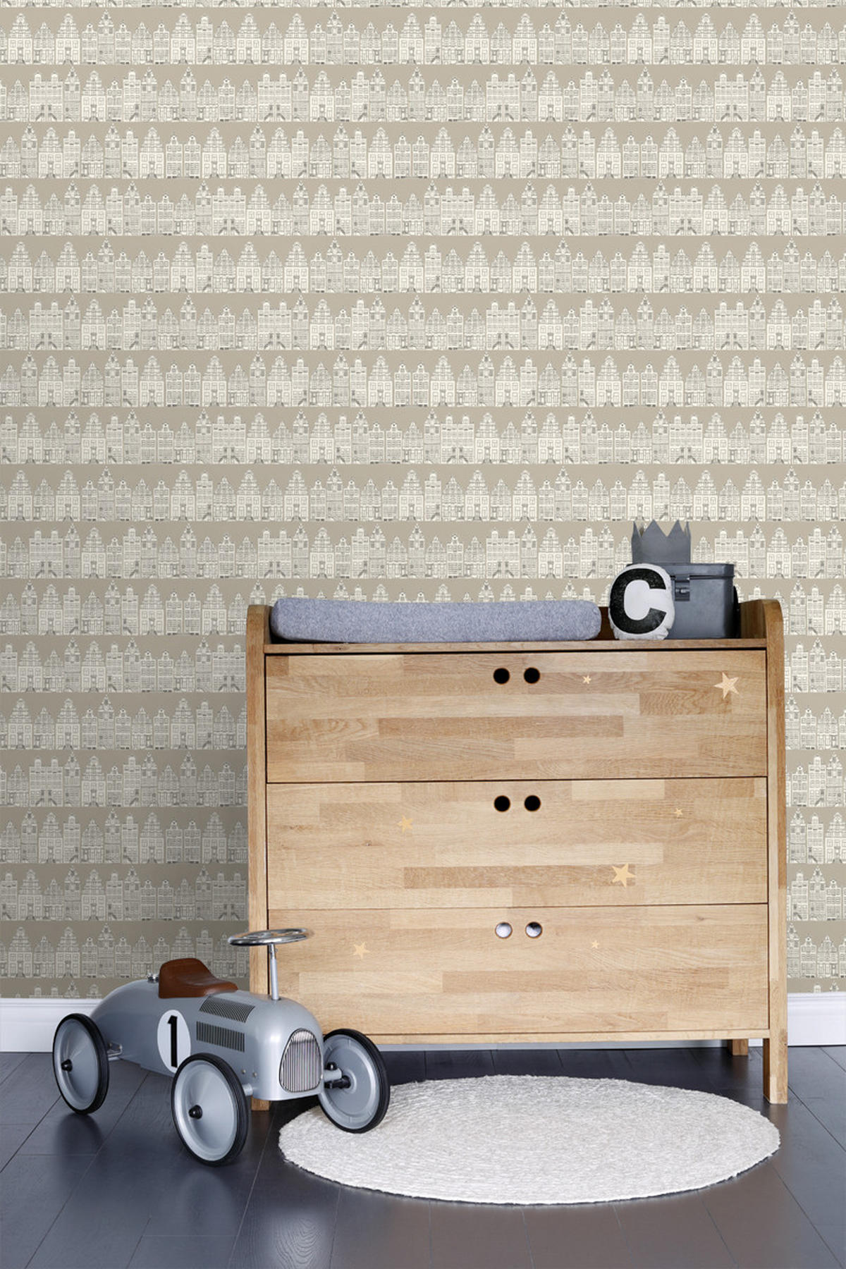 TAPETE Amsterdamer Grachtenhäuser 53 cm x 10.05 m - Beige, Papier (53/0.1cm) - ESTAhome