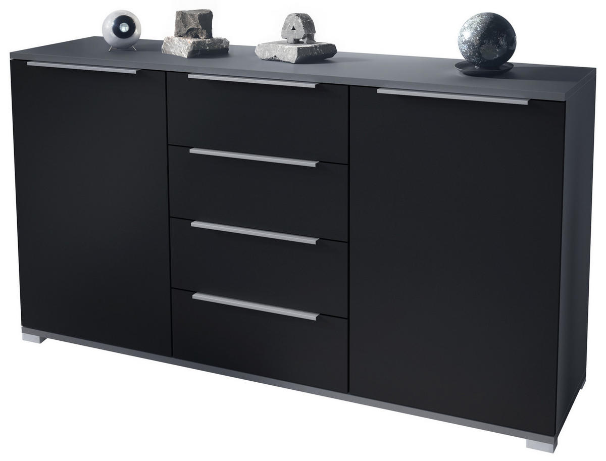 SIDEBOARD Linio Schwarz matt - Schwarz, Holzwerkstoff (138.5/75.5/35cm) - Vladon