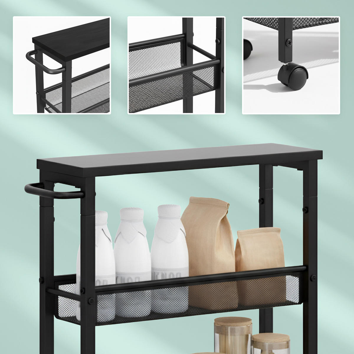 NISCHENWAGEN - Schwarz, Holzwerkstoff/Kunststoff (13/77/45.5cm) - Relaxdays