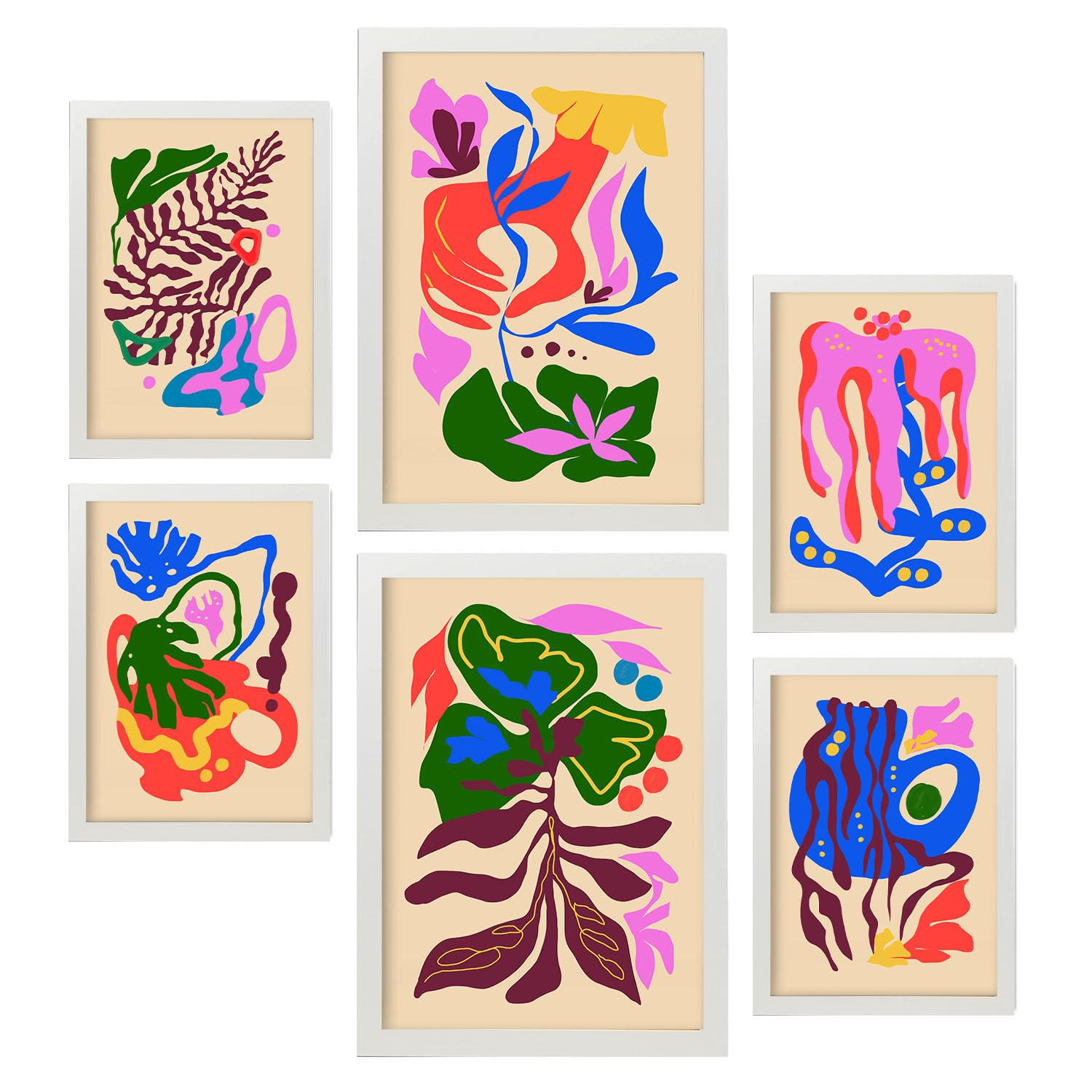 POSTER Set Mit 6 Malerisch 2 In Blume Zusammenfassung Ästhetische Dekorative Gemälde Für Ihr Wohnzimmer, Schlafzimmer, Zuhause A3 & A4 Weißer Rahmen - Weiß, Papier (29/3cm) - Nacnic