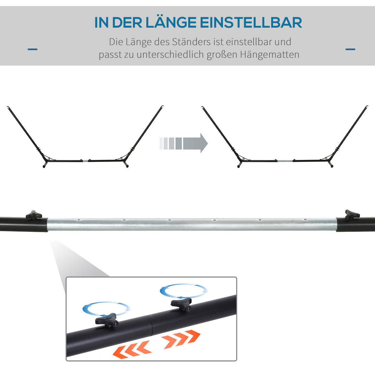 HÄNGEMATTENGESTELL, Metall, Schwarz - Schwarz, Metall (388/109/116cm) - Outsunny