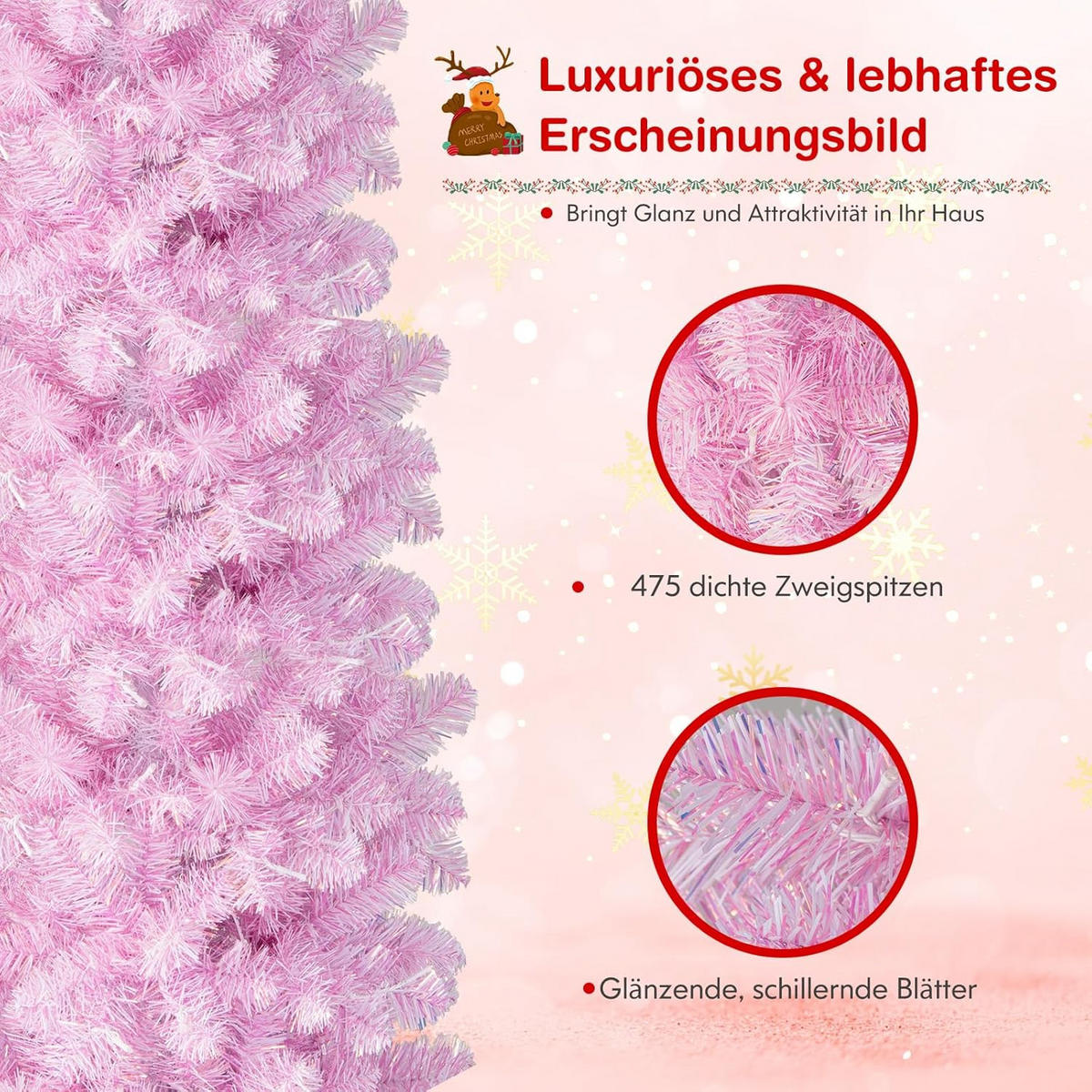 TANNENBAUM 180cm Rosa - Pink, Kunststoff (180cm) - COSTWAY
