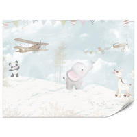 FOTOTAPETE für Kinderzimmer Boho Elefant Panda Giraffe Pflanze Flugzeug 500x350 - Multicolor, Papier (500/350cm) - Muralo