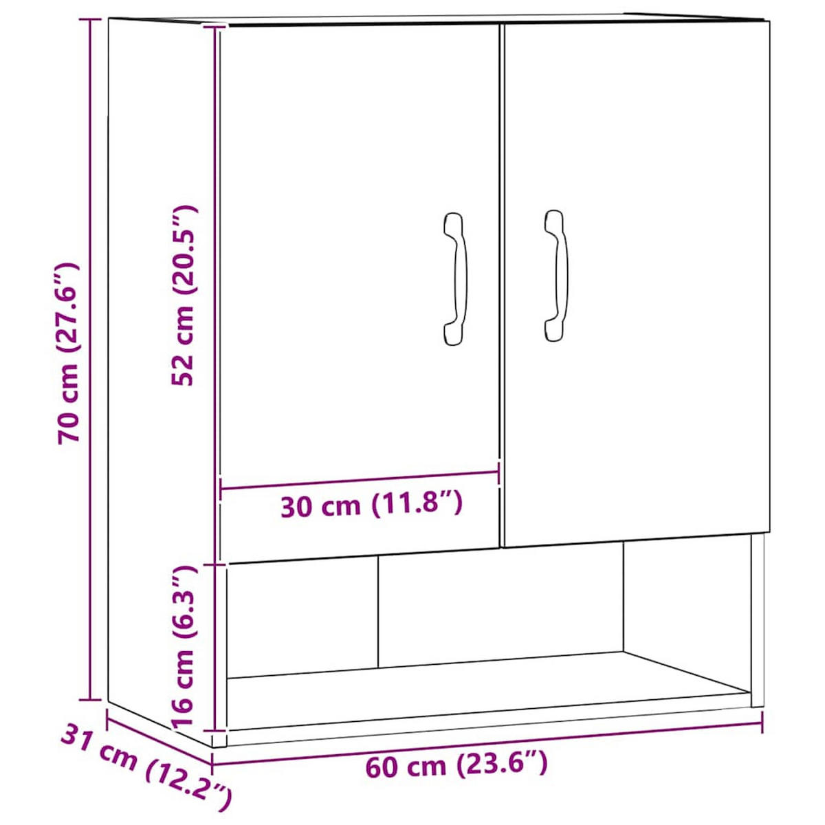 WANDSCHRANK Artisan-Eiche 60/31/70 Cm Holzwerkstoff - Eiche Artisan, Holzwerkstoff (31/70/60cm) - vidaXL