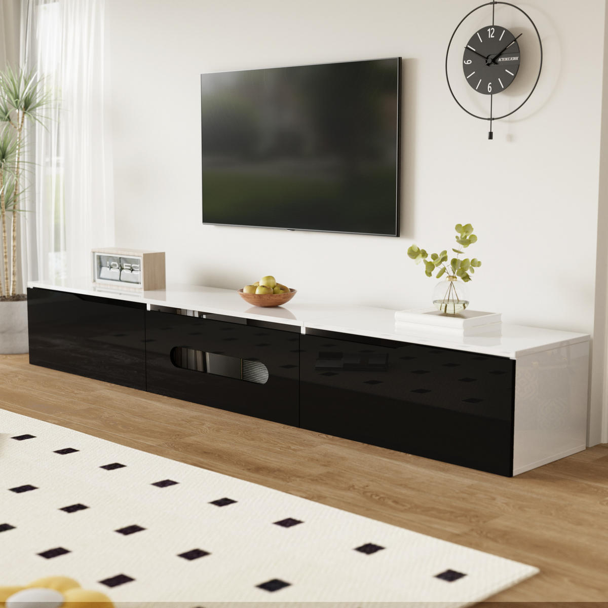 TV-SCHRANK Hochglanz in Schwarz und Weiß 180/35/30 cm - Schwarz, Holzwerkstoff (180/30/35cm) - Redom