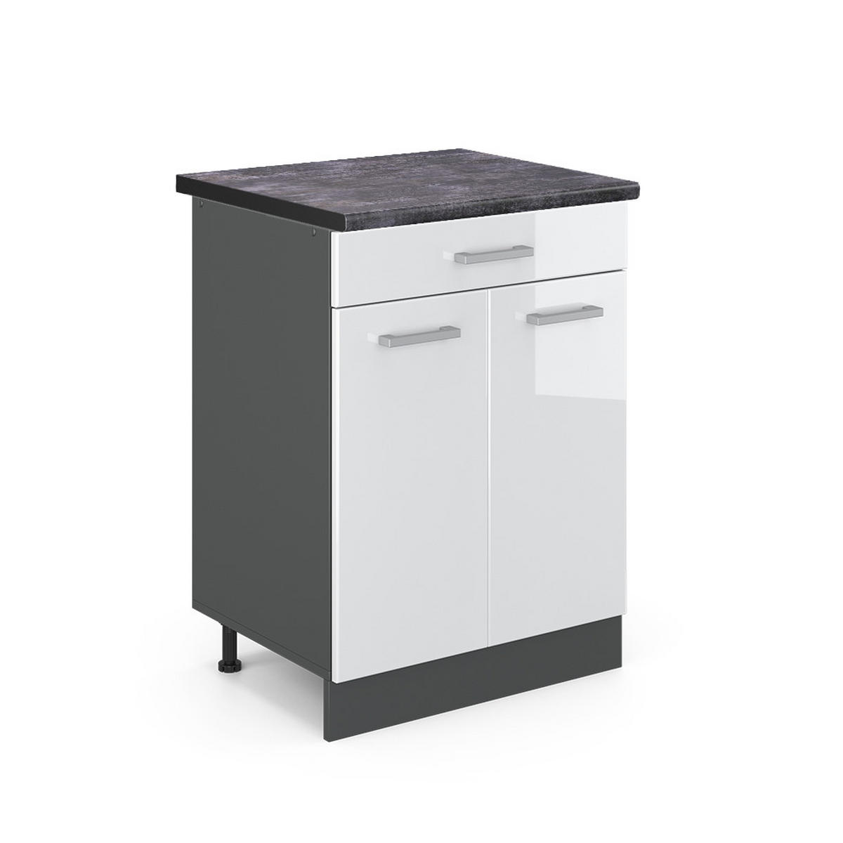KÜCHENUNTERSCHRANK R-Line Weiß Hochglanz 60 cm, AP Anthrazit - Weiß Hochglanz/Anthrazit, Holzwerkstoff (60/81.6/60cm) - Vicco