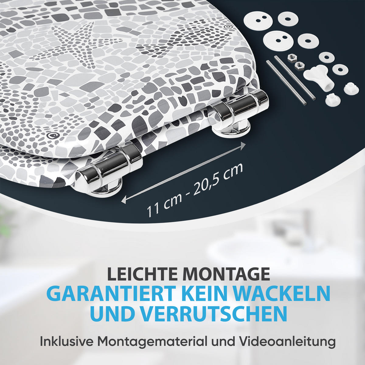 WC-SITZ Soft Close Mosaic World Grey - Grau, Holzwerkstoff (38/6/47cm) - Sanilo