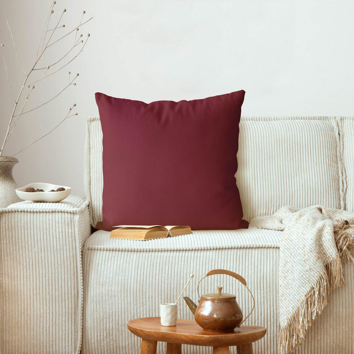 DEKOKISSEN Bordeaux 40/40 cm - Rot, Textil (40/40/10cm) - Bilderwelten