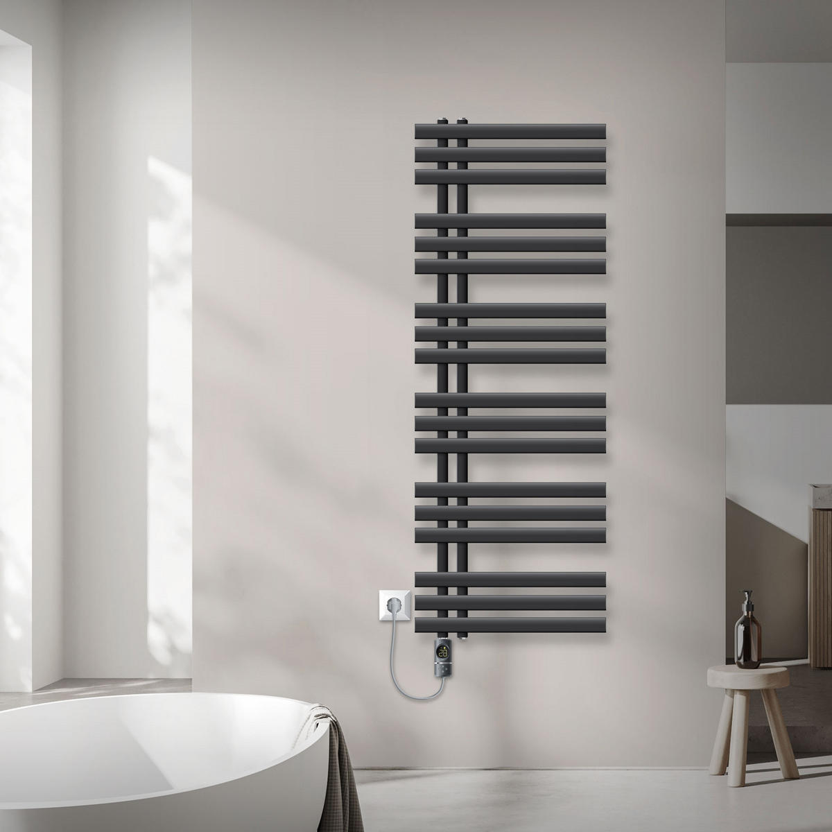 BADHEIZKÖRPER elektrisch Iron EM 500x1400 mm Anthrazit mit Heizstab 900W Digital - Anthrazit, Metall (50/140/4cm) - LuxeBath