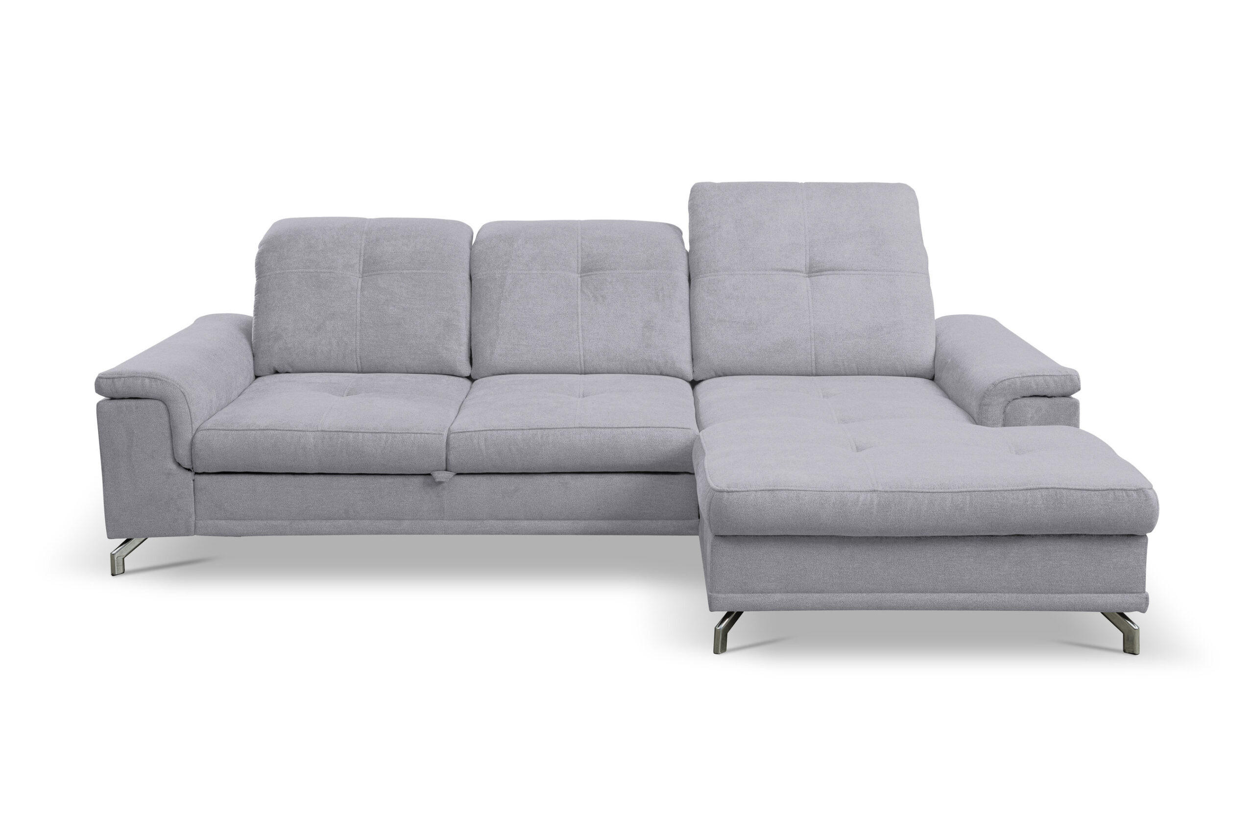 ECKSOFA PANAMA mit Schlaffunktion und Bettkasten, Farbe: Hellgrau, Velourstoff, Ottomane Rechts - Hellgrau, Textil (270/180cm) - VENASI MÖBEL