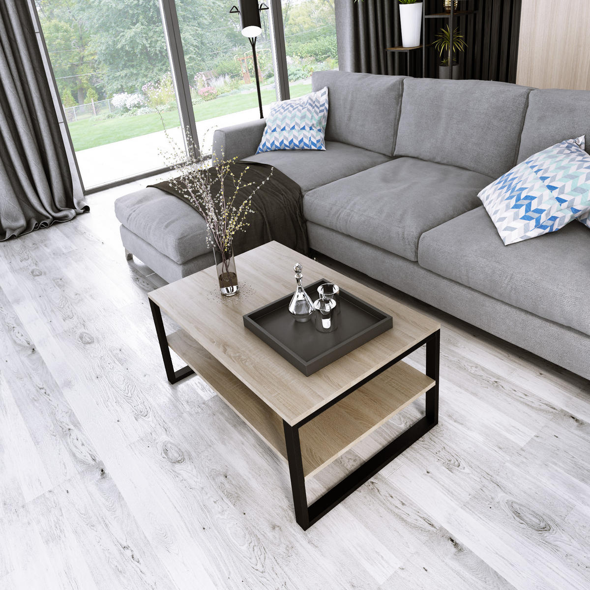 COUCHTISCH Basic rechteckig Sonoma mit Metallbeinen - Sonoma Eiche, Metall (60/90/47cm) - Design Möbel