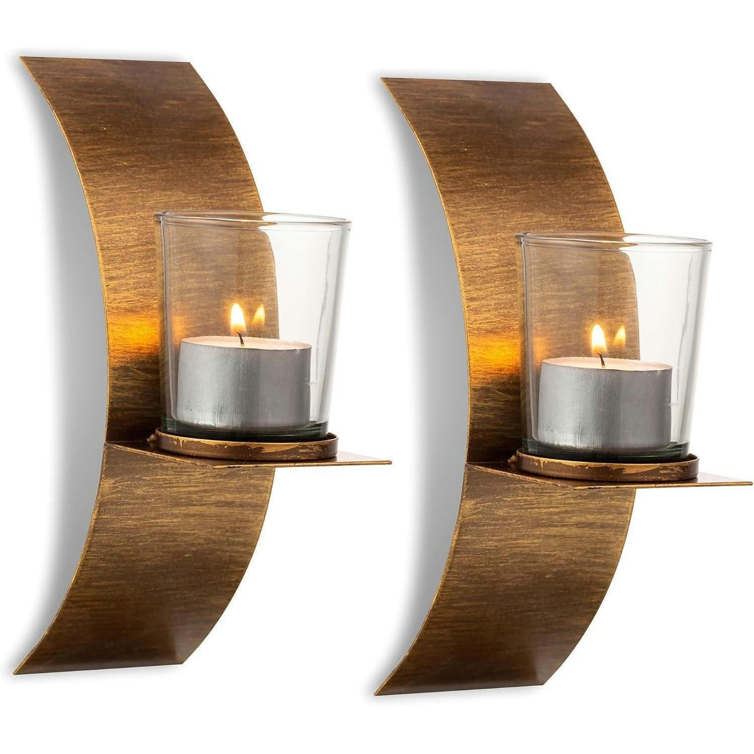 WANDKERZENHALTER 2-teiliges Set Gold Bronze - Bronzefarben, Metall (6/20/6cm)