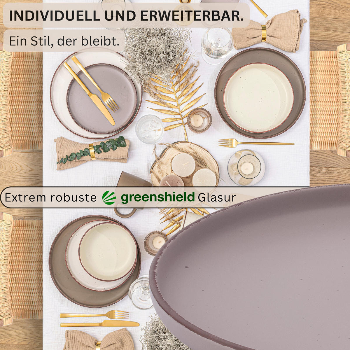 SPEISETELLER BOMBAY ERDFARBEN - 4 teilig aus Steingut - Creme/Braun, Stein (27cm) - Sänger