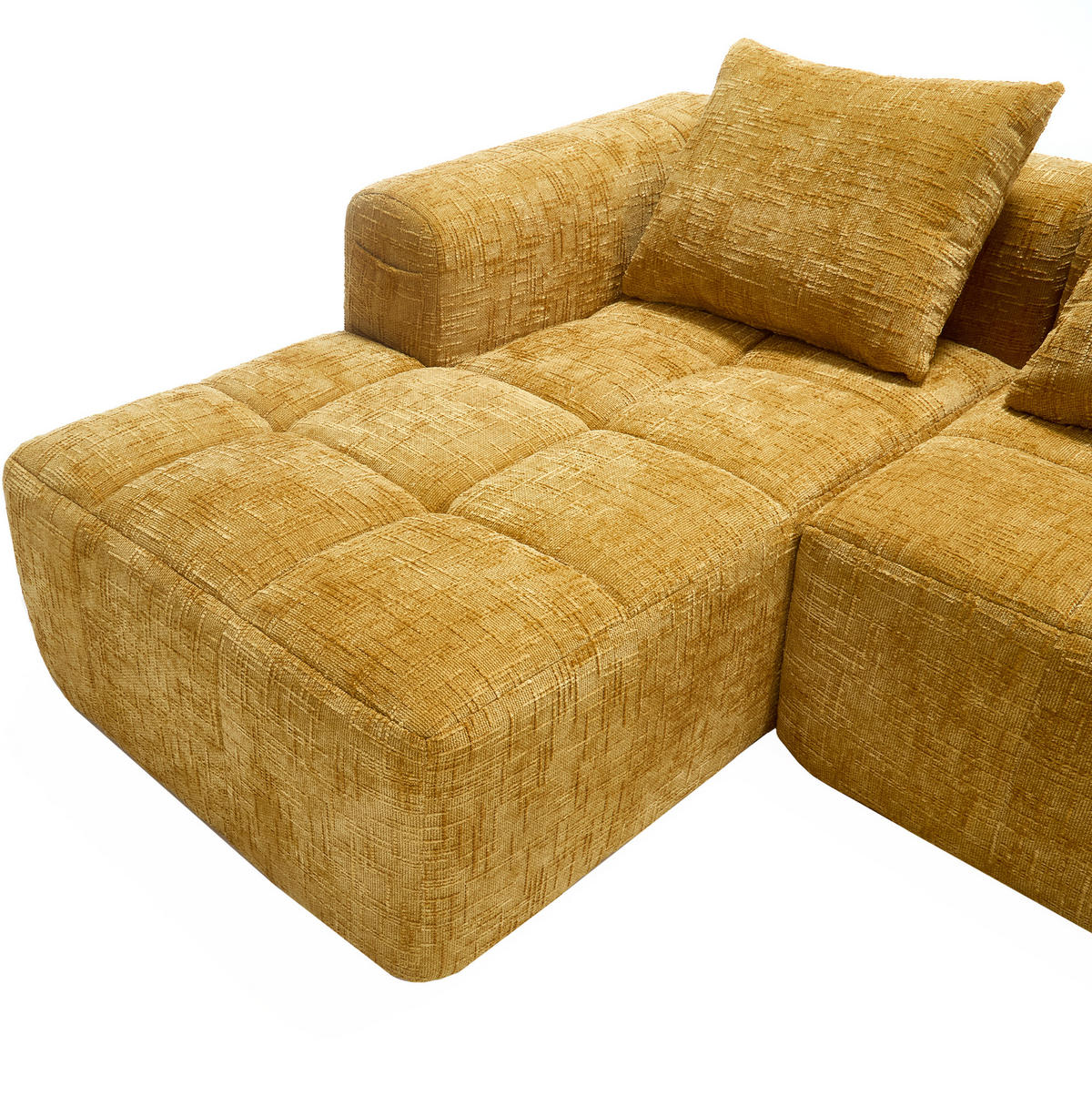ECKSOFA 250/158/60 cm gelb aus Chenille mit Chaiselongue und Seitentaschen - Gelb, Textil (250/158cm) - OKWISH