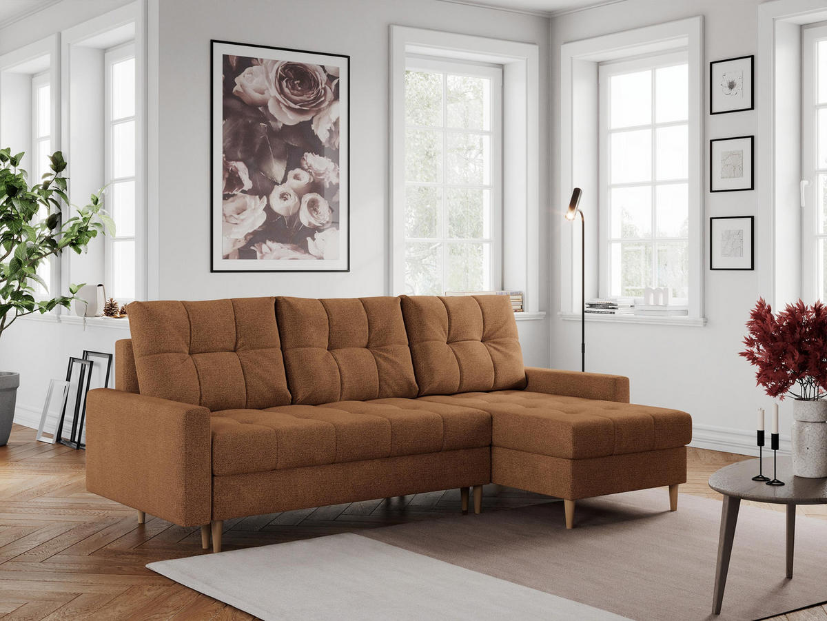 ECKSOFA Colin Struktur Orange - Orange/Braun, Holz/Textil (220/140cm) - MKS