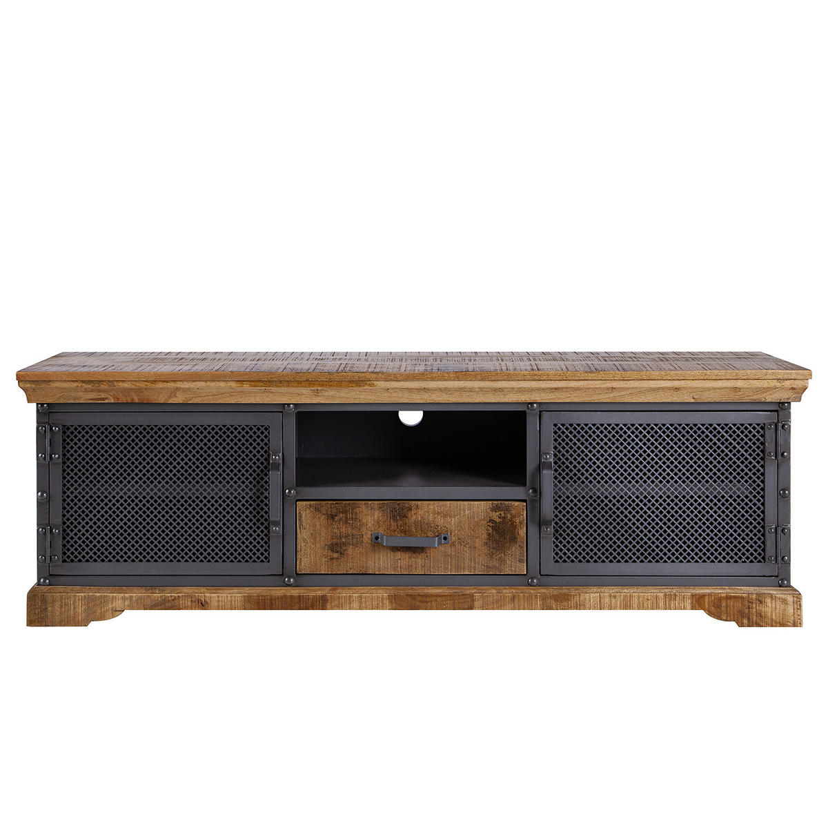 TV-LOWBOARD - Mango massiv / Metall - Braun, Holz (160/55/42cm) - home24