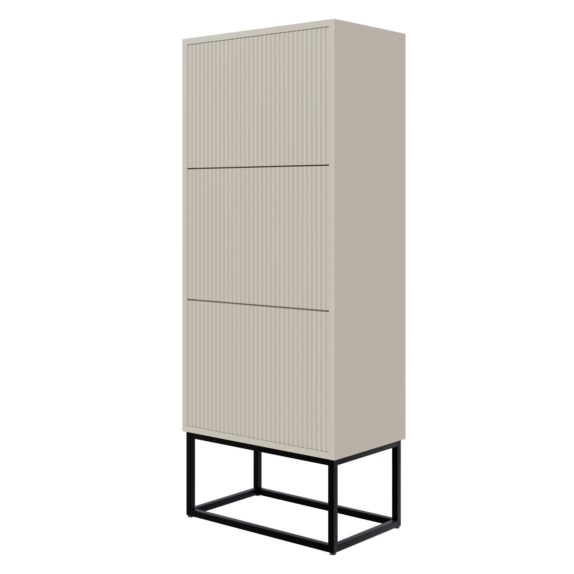 SCHUHSCHRANK Veldio mit 3 Klappen Greige mit schwarzem Metallgestell 50 cm - Taupe/Schwarz, Holzwerkstoff/Metall (50/125/30cm) - Selsey
