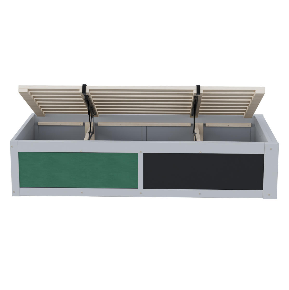 KINDERBETT 90/200 cm Grau mit hydraulischer Aufbewahrung und Kreidetafel - Grau, Holzwerkstoff (90/200cm) - OKWISH