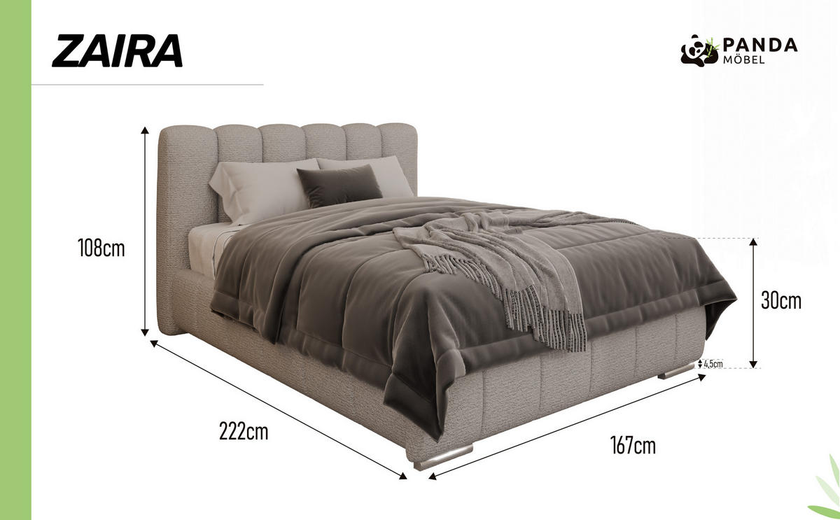 POLSTERBETT Zaira 140x200cm – Elegantes Polsterbett für modernen Wohnstil , ohne matratze, Sandfarben - Sandfarben, Holz (140/200cm) - Panda Möbel