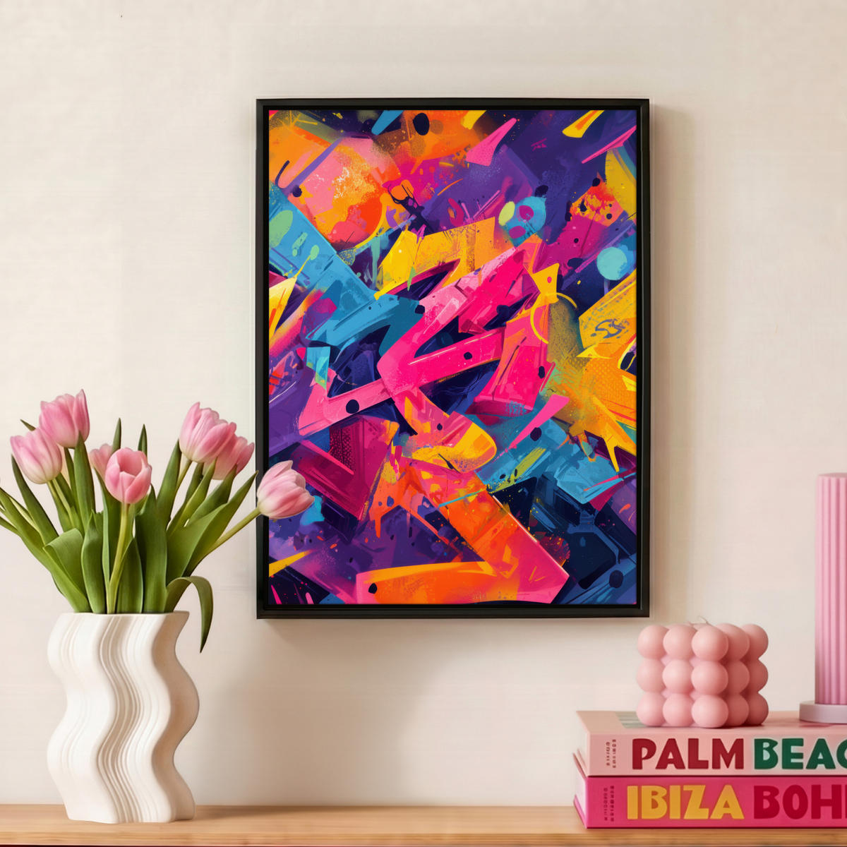 LEINWAND Bilder mit Rahmen - Abstrakt - Formen - Farbenfroh - 30x40 - Magenta, Textil (30/40cm) - MuchoWow