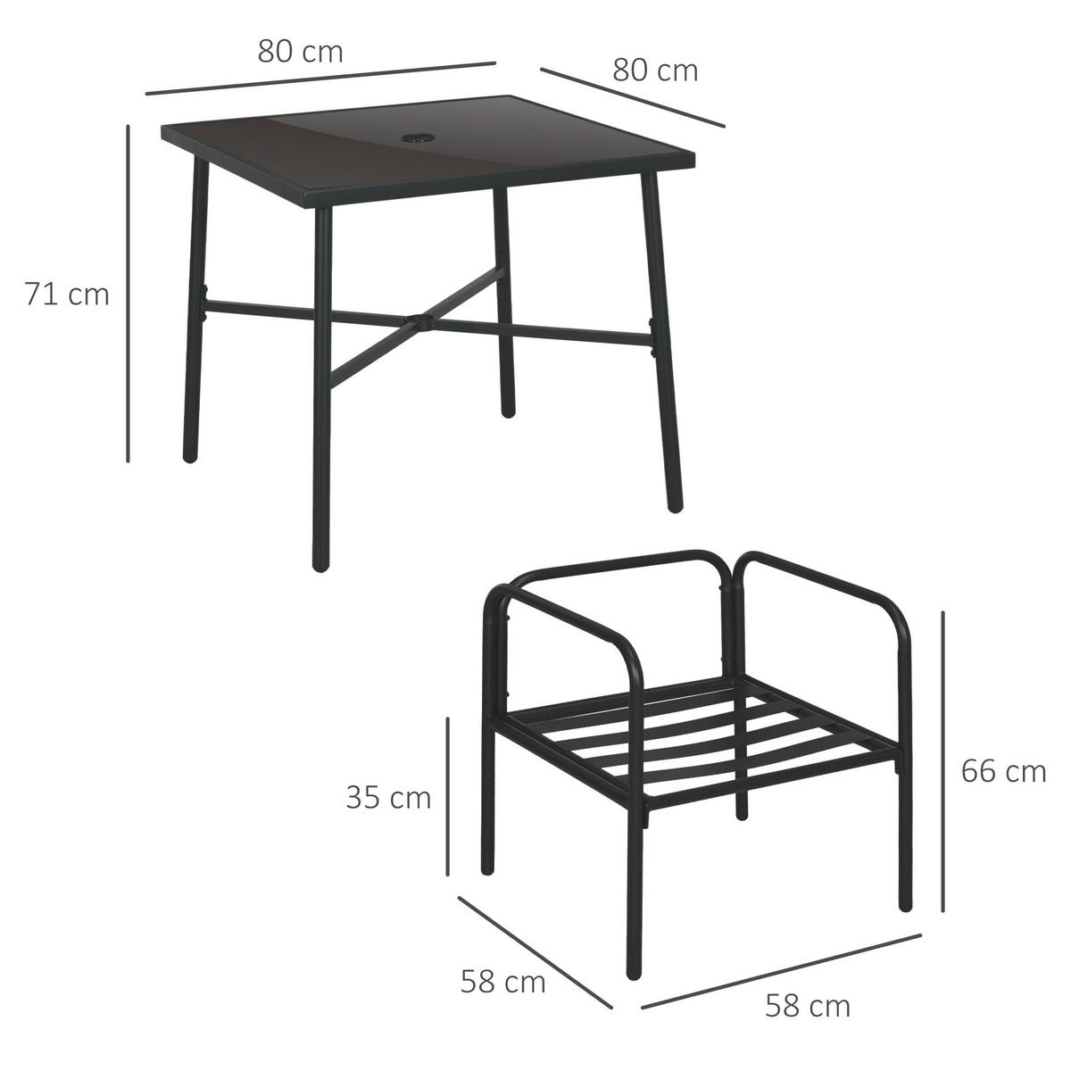 GARTENTISCHGRUPPE DE-18105 mit 12 cm dicken Polsterkissen Schwarz/Beige - Schwarz, Metall - ComfortXL