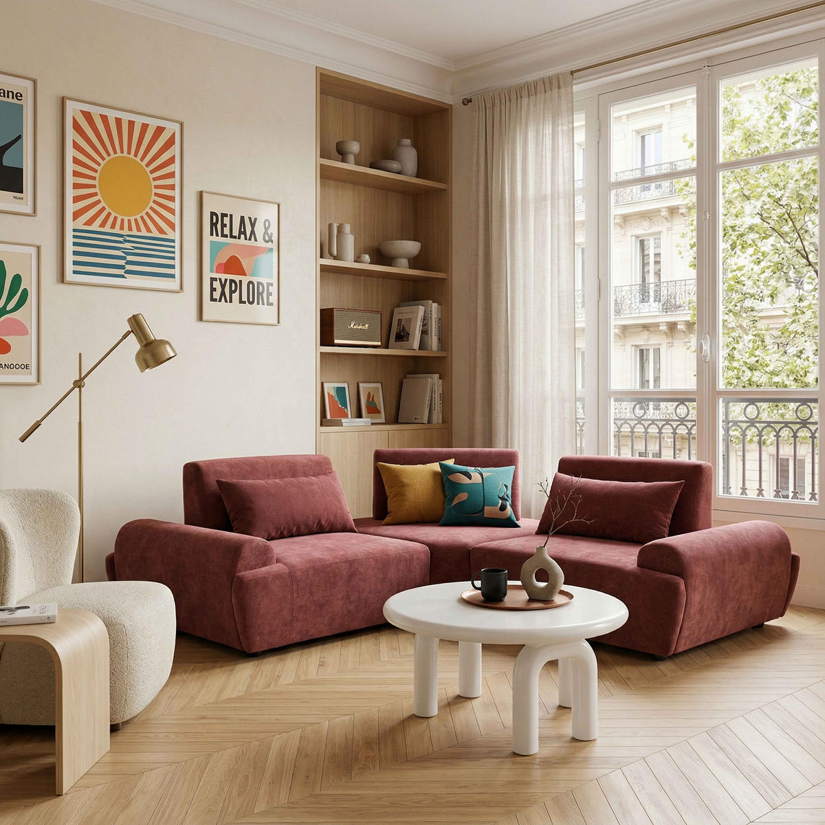 ECKSOFA 3-Sitzer, Rot - Rot, Textil (231/231cm) - Oviala