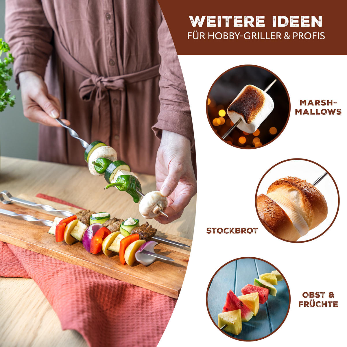 GRILLSPIESSE 20er-Set, silber, Edelstahl - Edelstahlfarben, Metall (1cm) - bremermann