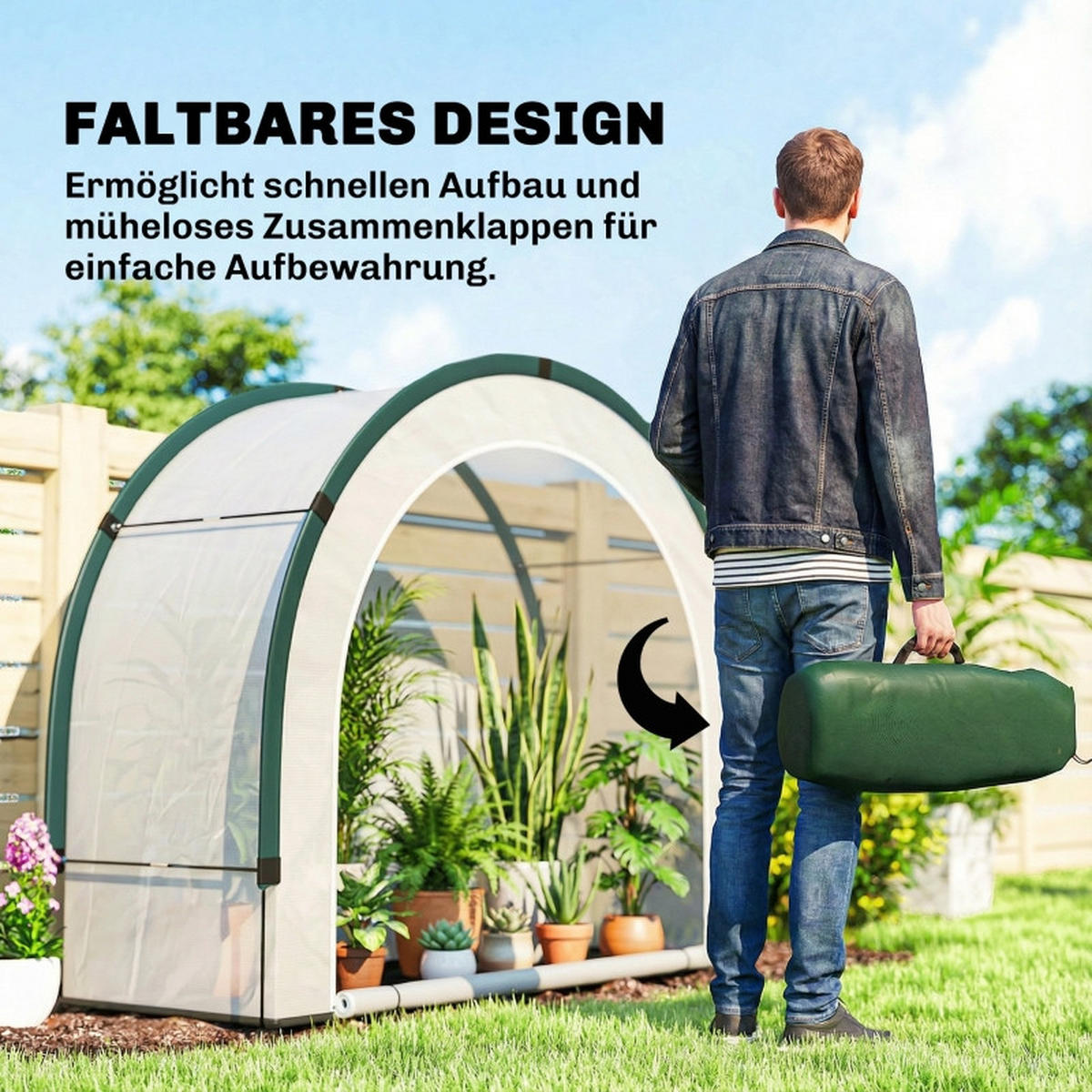 GEWÄCHSHAUS aus Polyethylen 200x80x164 cm in Grün mit klappbarem Design - Grün, Kunststoff (80/164/200cm) - Modfu