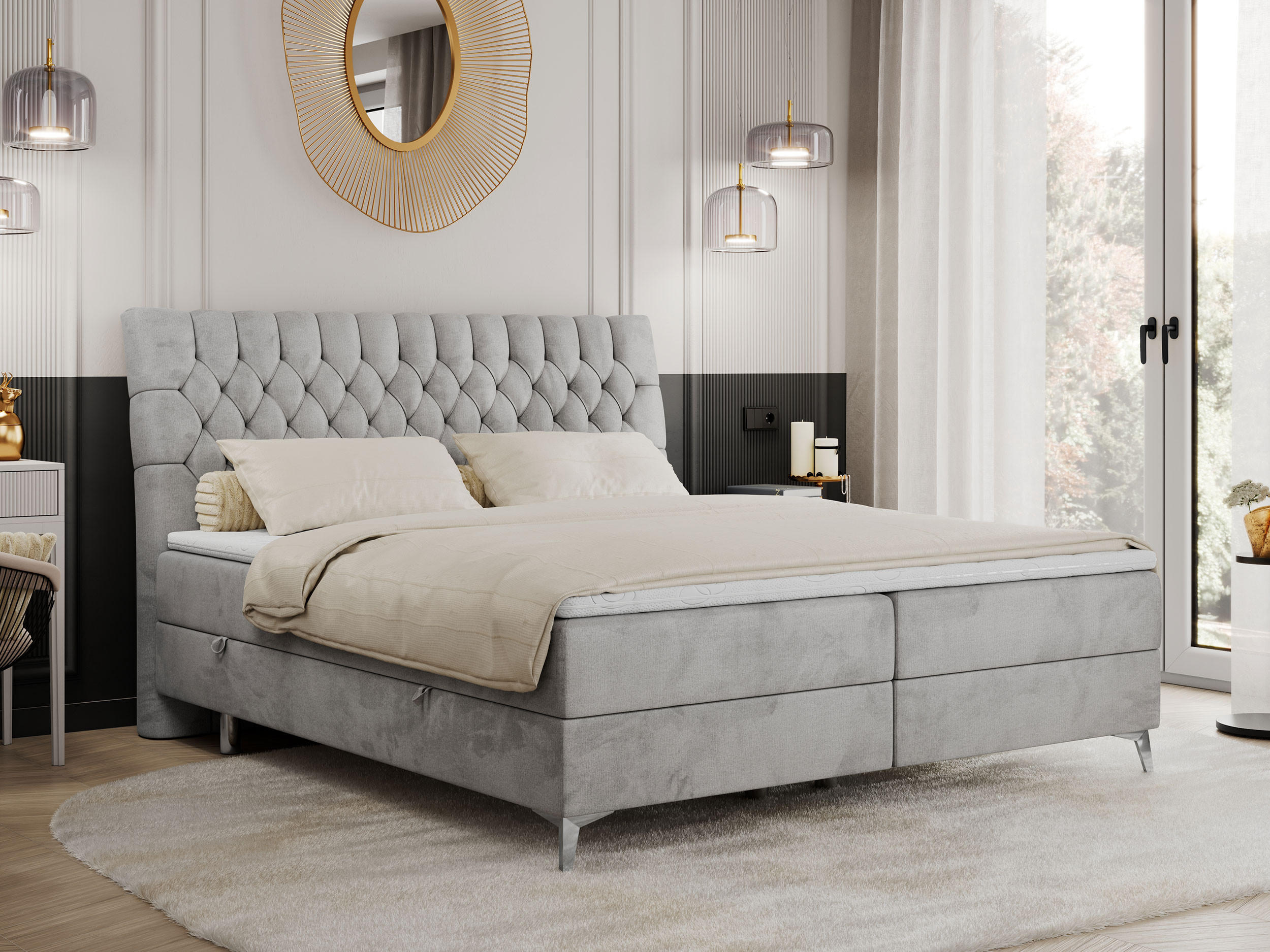 BOXBETT MILEN 200/200 Hellgrau Velvet - H3 - Hellgrau, Holz/Textil (200/200cm) - MKS