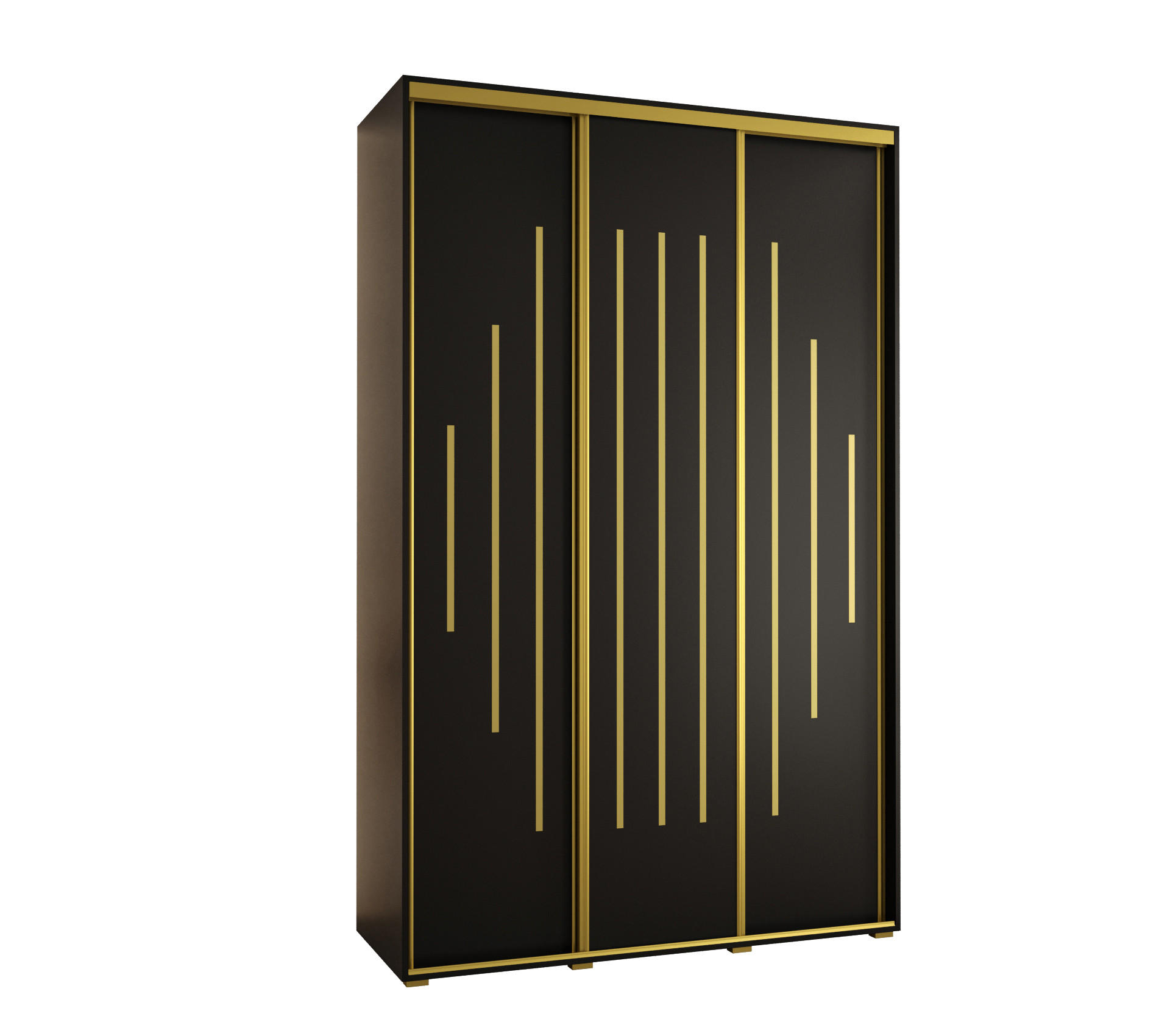 Abiks Möbel SCHWEBETÜRENSCHRANK Schwarz, Schwarz, Gold 150cm × 60cm × 235cm