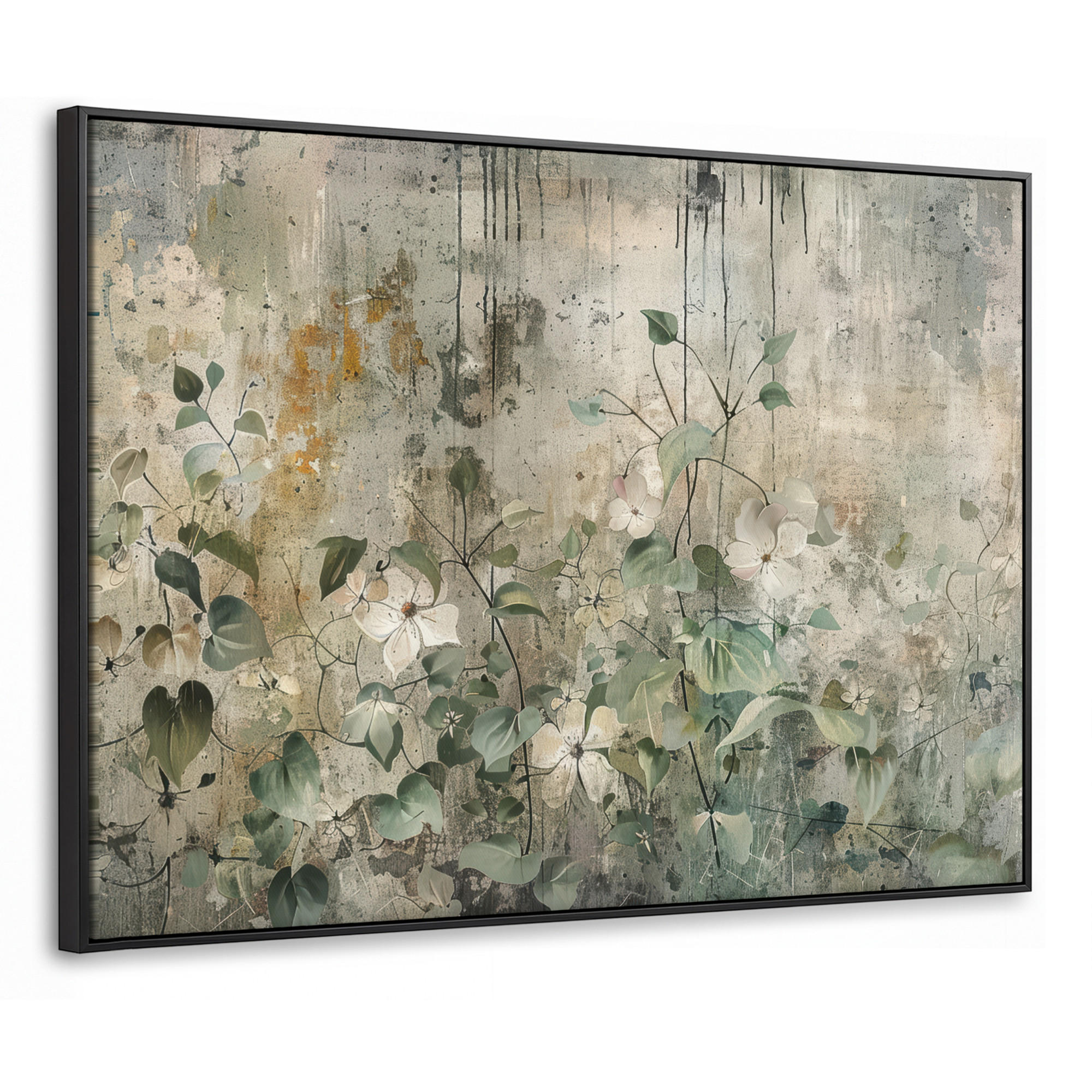 LEINWAND Bilder mit Rahmen - Blumen - Blätter - Abstrakt - Modern - 100x70 - Grau, Textil (100/70cm) - MuchoWow