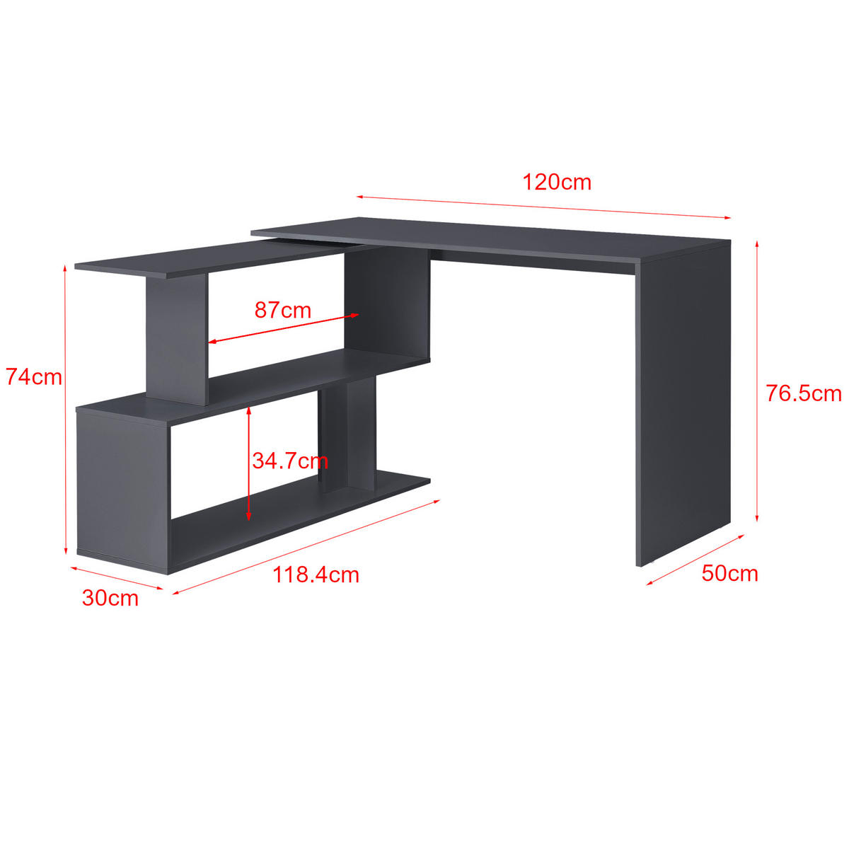 SCHREIBTISCH Arendal - Dunkelgrau, Holzwerkstoff (50/120/76.5cm) - [en.casa]