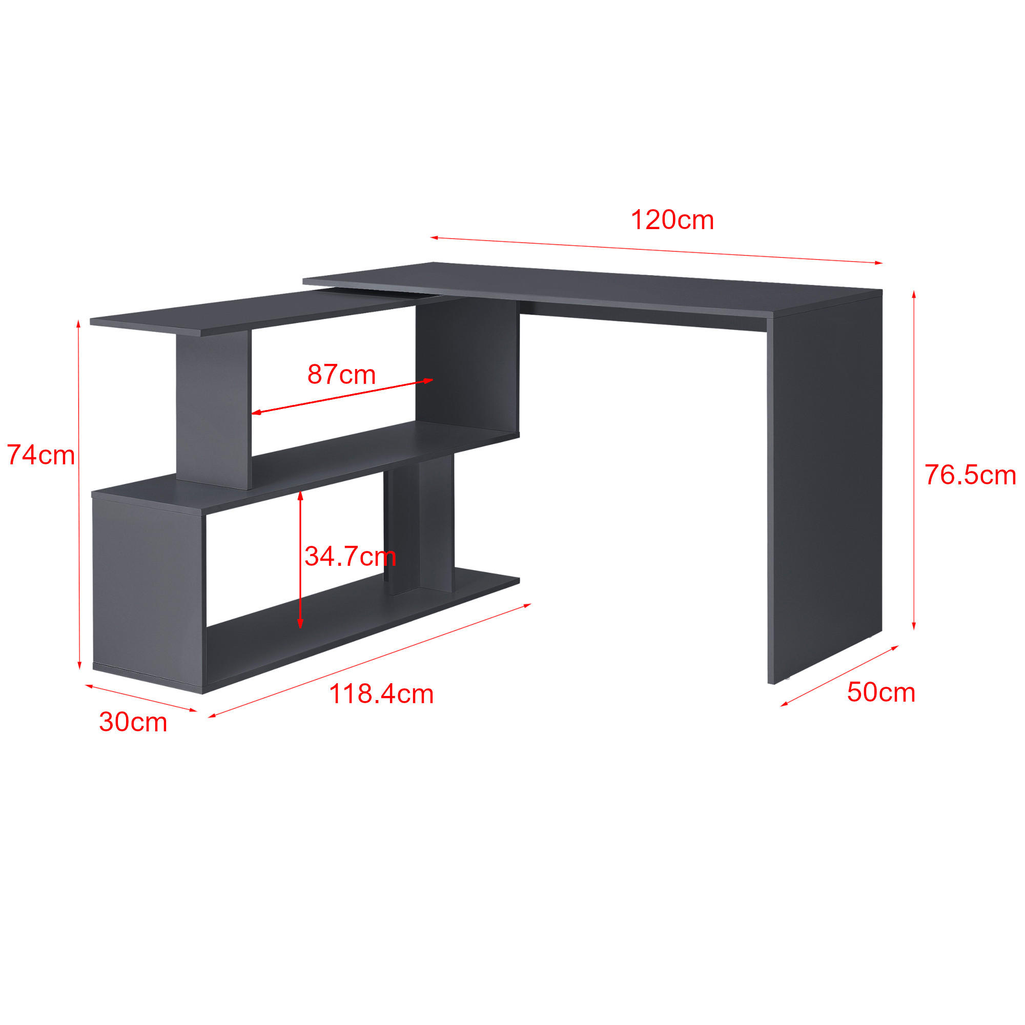 Thumbnail - [en.casa] Schreibtisch, Dunkelgrau, Holzwerkstoff, Rechteckig,Rechteckig, 120x76.5x50 cm, Arbeitszimmer, Schreibtische, ...