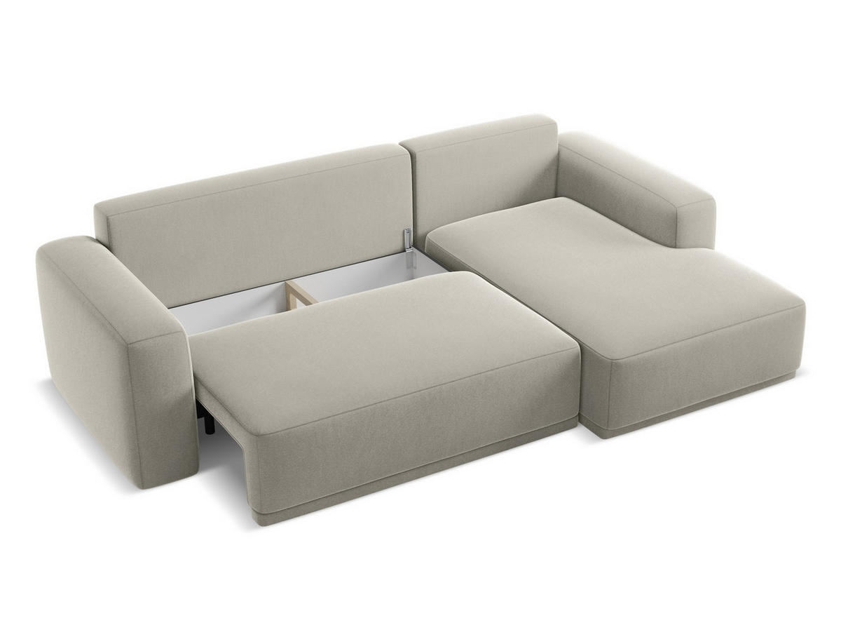 ECKSOFA mit Schlaffunktion Samt Stoff Creme - Perlmutt/Creme, Kunststoff/Textil (258/160cm) - Makamii