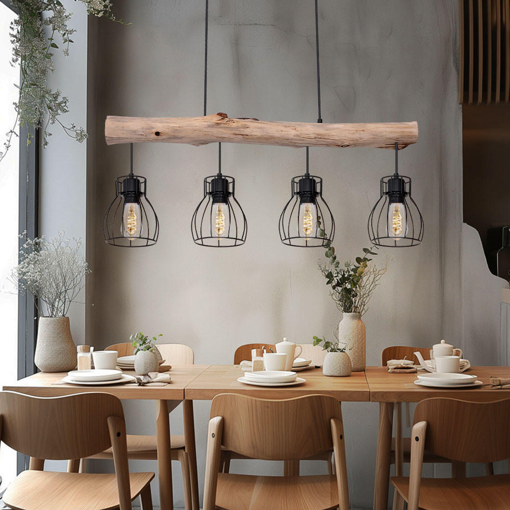 LED HÄNGELEUCHTE Holz Schwarz - Schwarz, Holz/Metall (82.5/13.6/140cm) - Globo Lighting