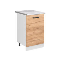 KÜCHENUNTERSCHRANK R-Line, Goldkraft Eiche/Weiß, 50 cm Arbeitsplatte Marmor - Eichefarben/Weiß, Holzwerkstoff (50/81.6/60cm) - Vicco