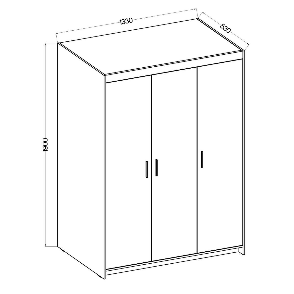 DREHTÜRENSCHRANK ELENORA 133/190,5/53cm 3-türig Weiß - Weiß, Holzwerkstoff (133/190.5/53cm) - MASSENO